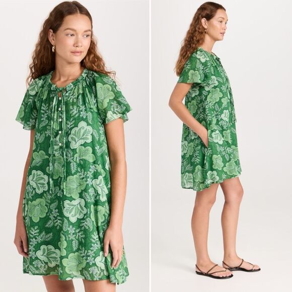 Anthropologie Sundry Mini Swing Dress in Everly Floral Tropical Green Size 0 XS - Picture 7 of 16